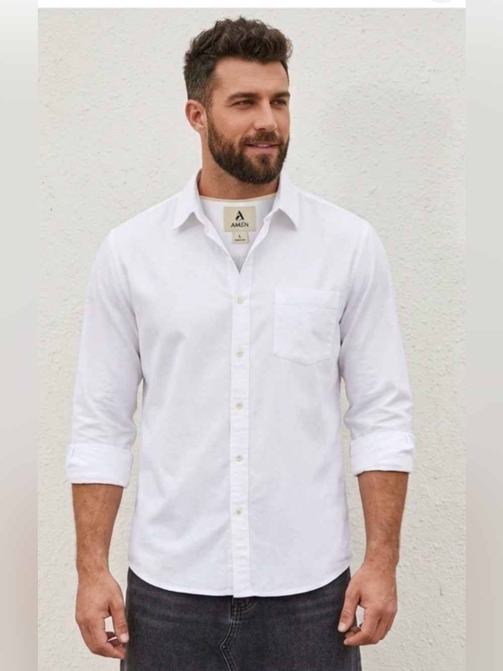 Amazon White Men's Casual Button-Down Shirt